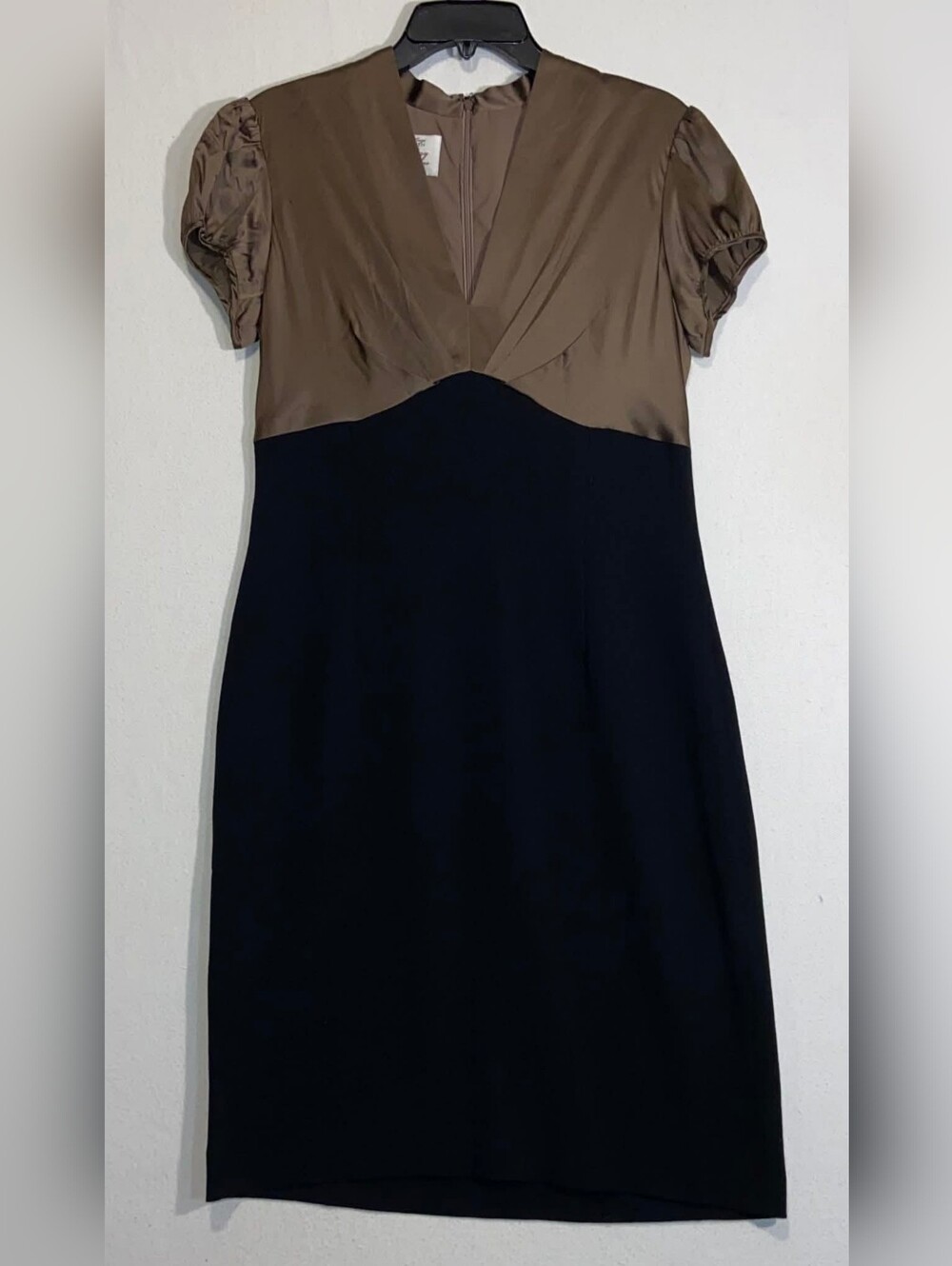 Two-Tone Brown and Black V-Neck Women's Dress